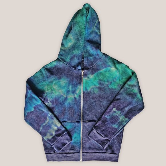 NWT Juno Teal Navy Blue Tie Dye Children's Zip Up Hoodie Jacket Fleece - Picture 1 of 5